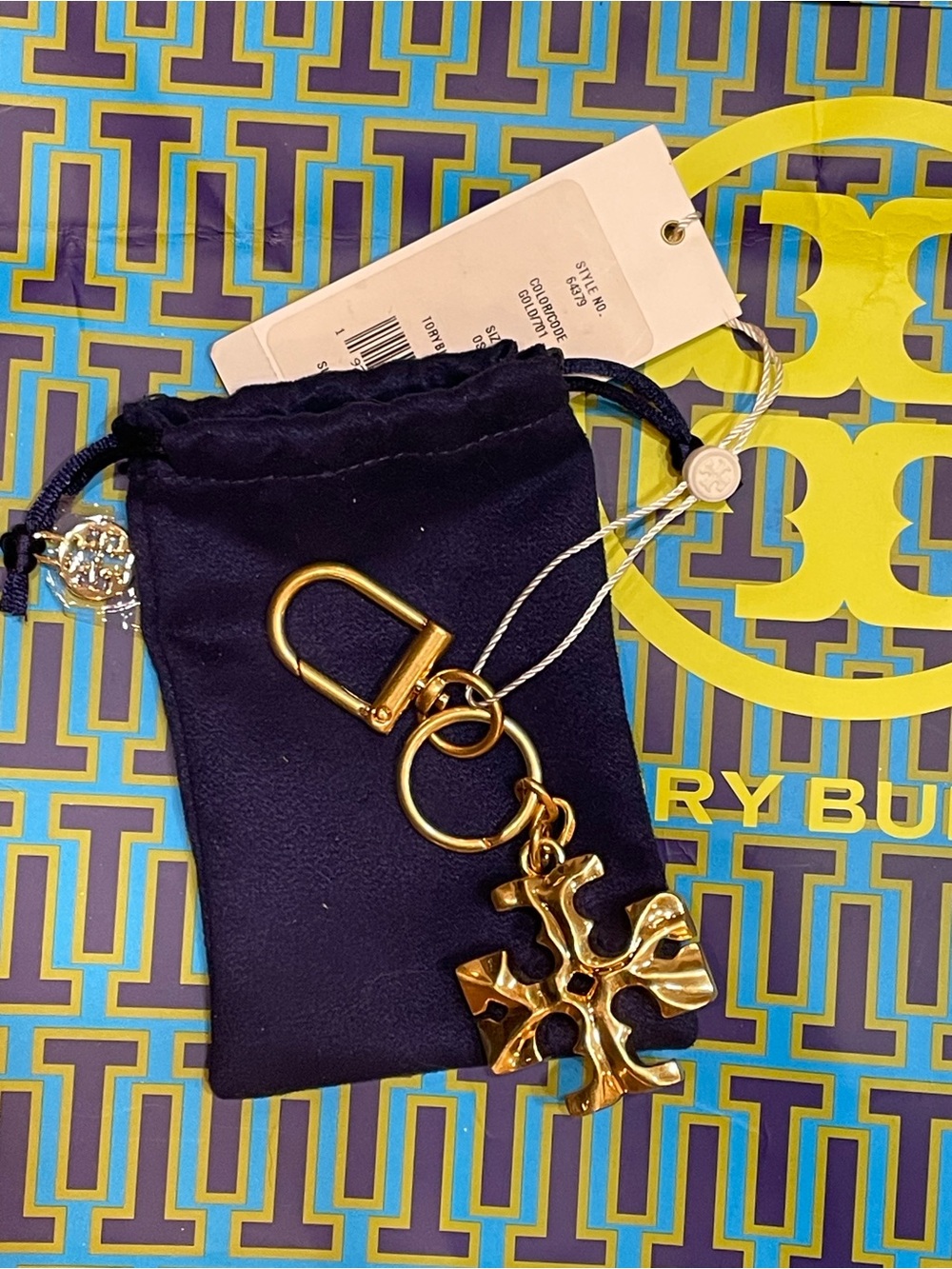 NWT~Tory Burch~Gold-Tone Logo Key\Purse Charm - Picture 5 of 5